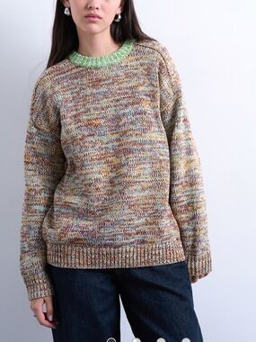 Topshop knit multi color twisted yarn contrast sweater in green NWT